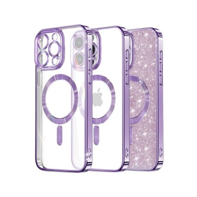 Husa iPhone 14 Pro, Crystal Glitter MagSafe cu Protectie La Camere, Light Purple